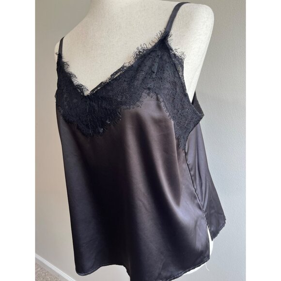 Rue 21 Satin Lace Camisole Tank Top Womens L Black Satin Spaghetti Strap Y2K - Picture 2 of 6